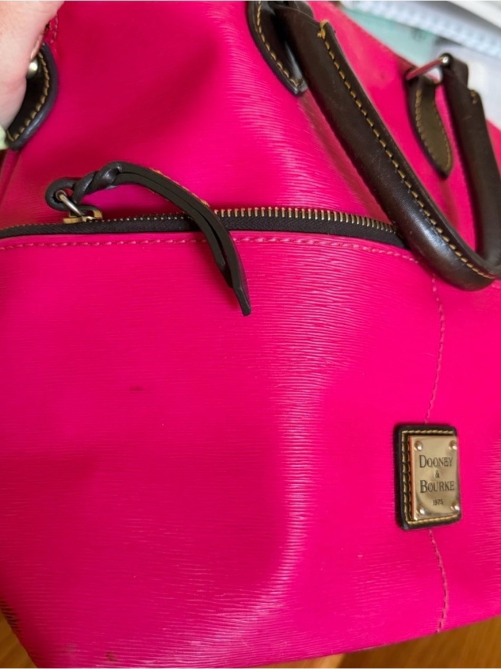 Dooney & Bourke Bright Pink Tote with Brown Leather Trim - Picture 10 of 16